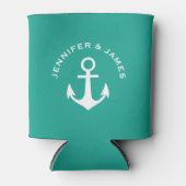 Anker Blauwgroen Groen Nautisch Ontwerp Douanenaam Blikjeskoeler (Voorkant)