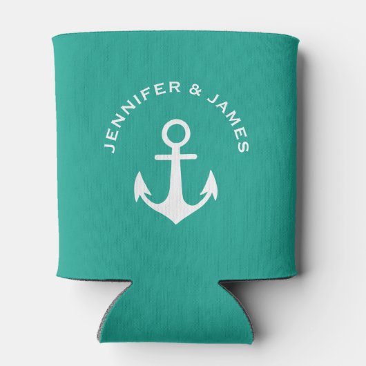 Anker Blauwgroen Groen Nautisch Ontwerp Douanenaam Blikjeskoeler (Achterkant)