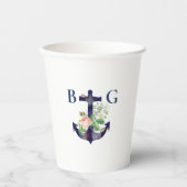 Anker Bloemen Nautische Zomer Bruiloft Papieren Bekers (Voorkant)