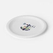 Anker Bloemen Nautische Zomer Bruiloft Papieren Bordje (Gekanteld)