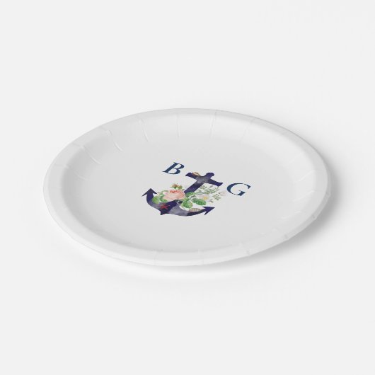 Anker Bloemen Nautische Zomer Bruiloft Papieren Bordje (Gekanteld)