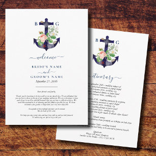 Anker Bloemen Nautische Zomer Bruiloft Route Programmakaart