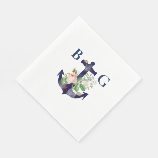 Anker Bloemen Nautische Zomer Bruiloft Servet (Hoek)