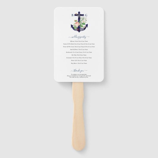 Anker Bloemrijke Zeevaart Zomer Trouwprogramma Handwaaier (Achterkant)