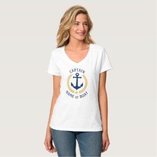 Anker Boot of Kapitein Naam Gouden Laurel Star Wit T-shirt