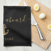 Anker Bootnaam Zwart en Goud Welkom Aan Boord Theedoek (Quarter Fold)