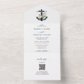 Anker Botanische Bloemen Nautische Zomer Bruiloft All In One Uitnodiging (Binnen)