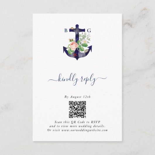 Anker Botanische Bloemen Nautische Zomer Bruiloft Informatiekaartje (Voorkant)