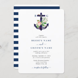 Anker Botanische Bloemen Nautische Zomer Bruiloft Kaart