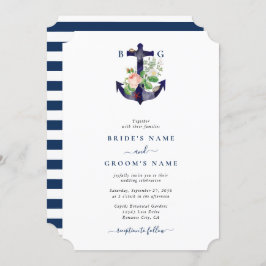 Anker Botanische Bloemen Nautische Zomer Bruiloft Kaart