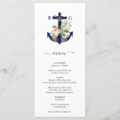 Anker Botanische Bloemen Nautische Zomer Bruiloft Menu (Voorkant)