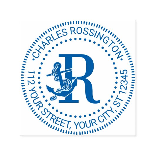 Anker boven enkelvoudig vet monogram naam adres  zelfinktende stempel (Design)