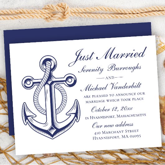 Anker Bruiloft Marine Blauw Nautisch Net Getrouwd Kaart