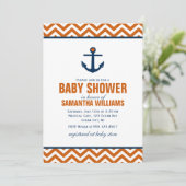 Anker & Chevrons Nautisch Baby shower {tangerine} Kaart (Staand voorkant)