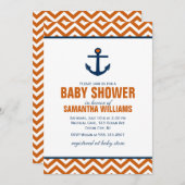 Anker & Chevrons Nautisch Baby shower {tangerine} Kaart (Voorkant / Achterkant)
