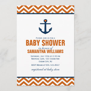 Anker & Chevrons Nautisch Baby shower {tangerine} Kaart