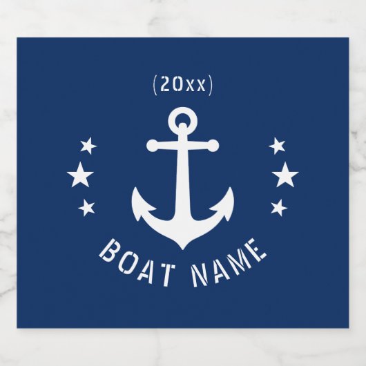  Anker Datum Sterren Bootnaam Marine Blauw Likeurfles Etiket (Enkel label)