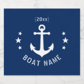 Anker Datum Sterren Bootnaam Marine Blauw Sparkling Wijnetiket (Enkel label)