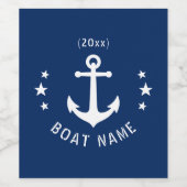  Anker Datum Sterren Bootnaam Marine Blauw Wijn Etiket (Enkel label)