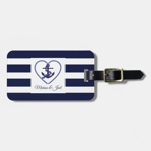 Anker en blauw streepjespatroon bagagelabel (Voorkant horizontaal)