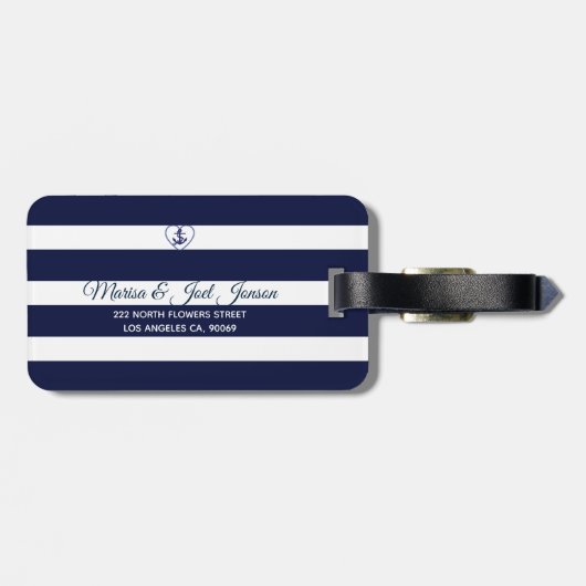 Anker en blauw streepjespatroon bagagelabel (Achterkant horizontaal)
