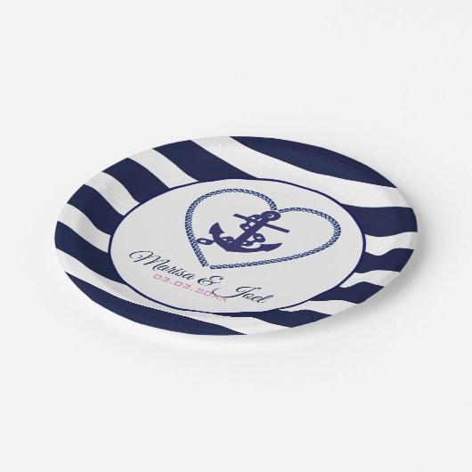 Anker en blauwe strepen papieren bordje (Gekanteld)