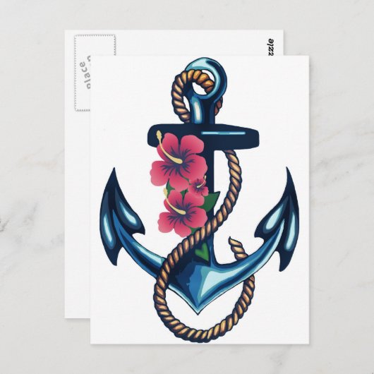 Anker en bloemen briefkaart (Voorkant / Achterkant)