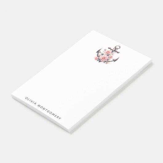 Anker en Blush Roze Rozen Aangepaste Naam Post-it® Notes (Schuin)