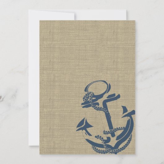 Anker en Burlap Navy Blue Rustieke bruiloft Kaart (Achterkant)
