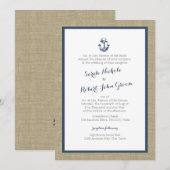 Anker en Burlap Navy Blue Rustieke bruiloft Kaart (Voorkant / Achterkant)