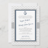 Anker en Chevron Navy Blauw en Grijs Bruiloft Kaart (Voorkant)