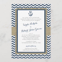 Anker en Chevron Navy Blue Rustieke bruiloft Kaart