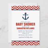 Anker en Chevrons Nautisch Baby shower {rood} Kaart (Voorkant)