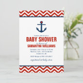 Anker en Chevrons Nautisch Baby shower {rood} Kaart (Staand voorkant)