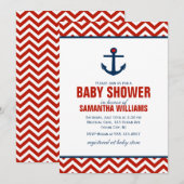 Anker en Chevrons Nautisch Baby shower {rood} Kaart (Voorkant / Achterkant)