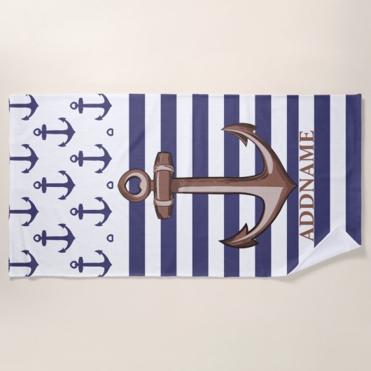 Anker en gestreepte gepersonaliseerde strandlaken (Voorkant)