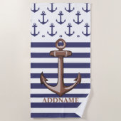 Anker en gestreepte gepersonaliseerde strandlaken (Voorkant)