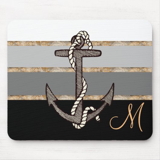 Anker en helling (zwarte gradiënt w/ monogram) muismat (Voorkant)