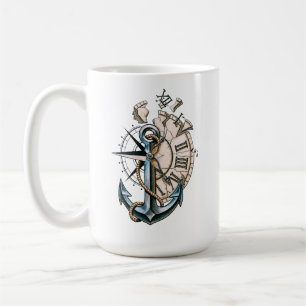 Anker- en kloktheekop met vintage nautisch thema koffiemok