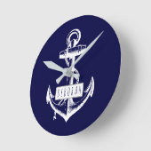 anker en naam marineblauw nautisch ronde klok (Hoek)