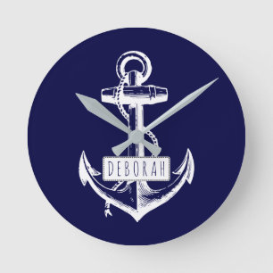  anker en naam marineblauw nautisch  ronde klok