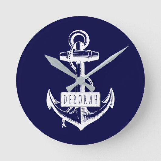 anker en naam marineblauw nautisch ronde klok (Voorkant)