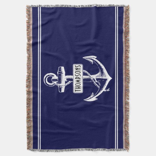  anker en naam marineblauw, wit deken (Voorkant Verticaal)