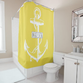  anker en naam op geel nautisch douchegordijn