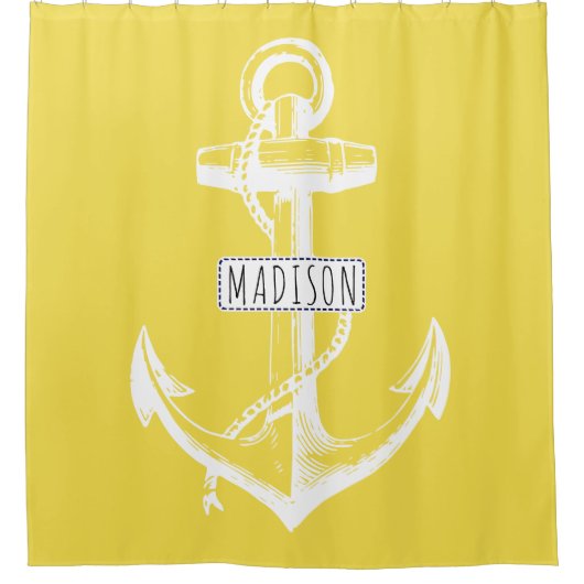  anker en naam op geel nautisch douchegordijn (Voorkant)