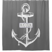  anker en naam op grijs nautisch douchegordijn (Voorkant)