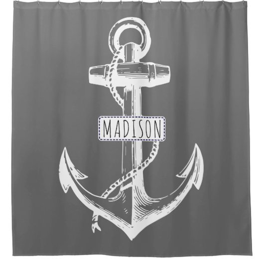  anker en naam op grijs nautisch douchegordijn (Voorkant)
