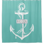  anker en naam op licht blauwgroen nautisch douchegordijn (Voorkant)