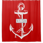 anker en naam op rood nautisch douchegordijn (Voorkant)