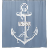  anker en naam op stoffige blauwe nautische douchegordijn (Voorkant)